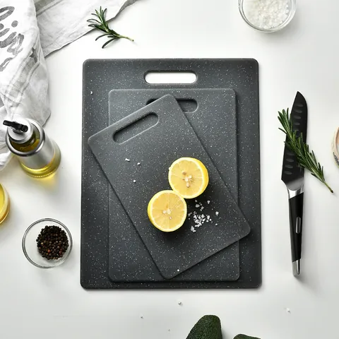 Moderno Set di Taglieri in Plastica con Motivo in Granito Tagliere in PP Antiscivolo con Foro per Appendere per Cucina Carne Frutta Verdura