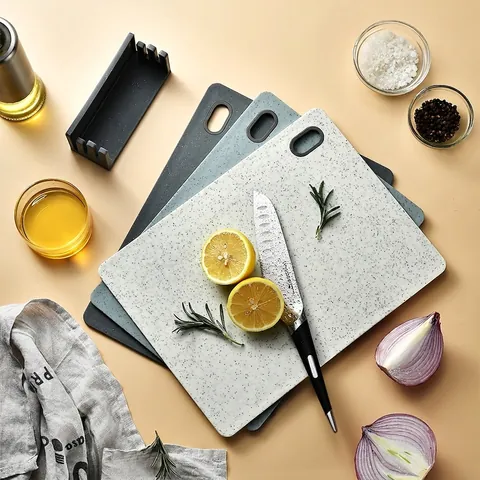 Marble Texture PP Cutting Board Set Non-Slip Chopping Board with Storage Base for Kitchen Vegetable Meat Classification