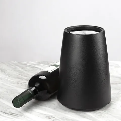 Portable Plastic Matte Black Wine Ice Bucket for Champagne Red Wine Cooler Bottle Chiller for Outdoor Car Home Bar