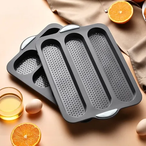 Non-Stick Perforated Silicone Baguette Pan French Bread Baking Mold For Home Kitchen Hot Dog Bun Tray Grey Baking Pan