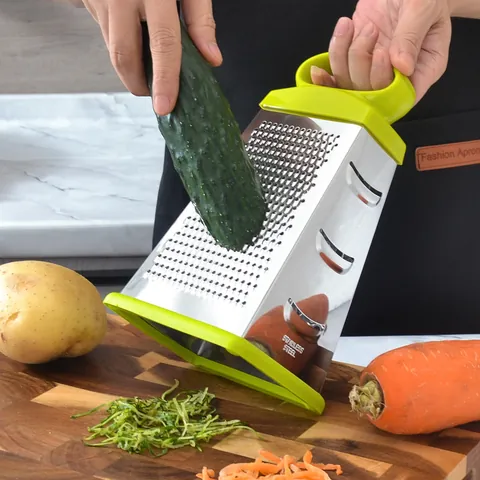 Four-Sided Stainless Steel Grater Ergonomic Handle Non-slip Base Multi-functional Vegetable Shredder Slicer Kitchen Tool