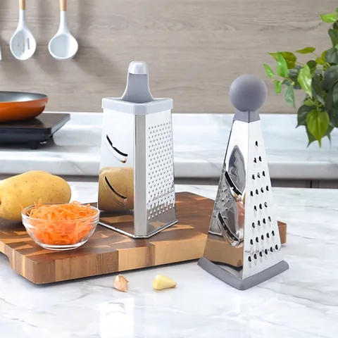 Stainless Steel Multifunctional Box Grater For Vegetable Cheese Slicer Shredder With Ergonomic Handle Non-Slip Base Kitchen Gadget
