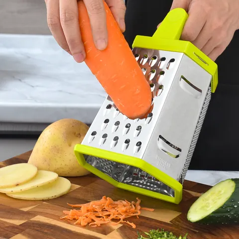 6-Sided Stainless Steel Cheese Grater Multi-functional Vegetable Slicer Non-Slip Base Ergonomic Handle Kitchen Grating Tool