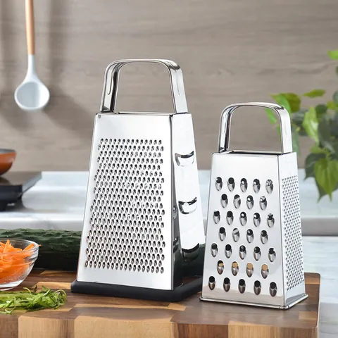 Stainless Steel Multi-Sided Grater Handheld Vegetable Shredder Multi-Function Slicer With Acacia Wood Handle Non-Slip Base Kitchen Tool