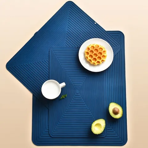 Silicone Dish Drying Mat For Kitchen Counter Thickened Heat Resistant Trivet Non-Slip Bar Mat Rectangular Drainage Placemat