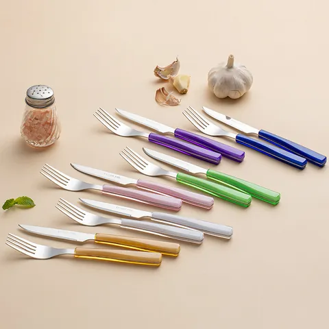 Stainless Steel Steak Knife And Fork Set For Six Person Cutlery Set Printed Solid Color Floral Pattern Tableware For Home Kitchen Party Banquet Wedding Gift