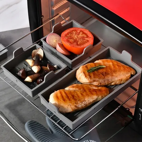 Hittebestendige Siliconen Bakplaat Ovenplaat Met Handgrepen Antiaanbak Braadpan Grijs Keuken Bakvormen Voor Oven Airfryer