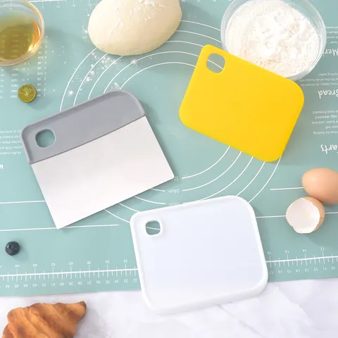 3-In-1 Stainless Steel Dough Cutter And Scraper Set Professional Kitchen Baking Tool For Pizza Dough Cream Cake Scraper