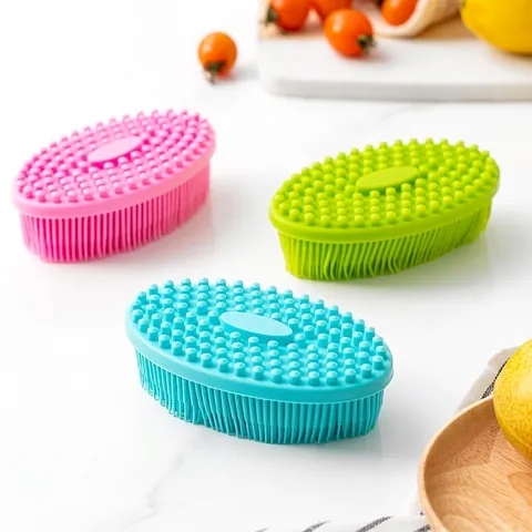 Multipurpose Silicone Double Sided Cleaning Brush Soft Bristles Massage Scrubber For Body Dish Pet Fruit Vegetable Wash