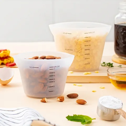 Heat Resistant Silicone Measuring Cup With Scale Food Grade Semi-Transparent Measuring Tool For Kitchen Baking Mixing