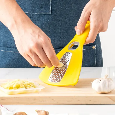 Multifunctional Stainless Steel Manual Vegetable Grater Bottle Opener Can Opener Tool with PP Handle for Kitchen Outdoor Yellow Grey
