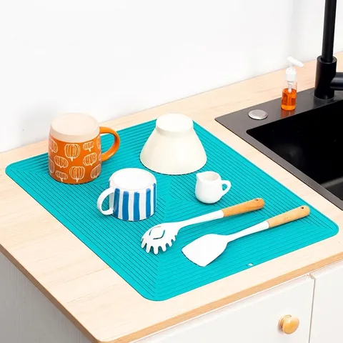 Large Silicone Kitchen Draining Mat Heat Resistant Anti-slip Dish Drying Mat For Sink Countertop Bar Tableware Modern Style
