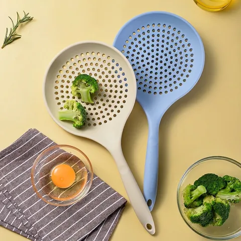 Integrated Silicone Kitchen Skimmer Integrated Food Grade Heat Resistant Slotted Spoon For Cooking Noodles Dumplings Large Colander Ladle