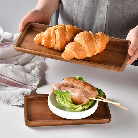 Bandeja de Servicio Japonesa de Madera de Acacia Plato Rectangular de Madera Natural para Aperitivos Bandeja Minimalista para Postres Pan Sushi para Cocina Restaurante Hogar