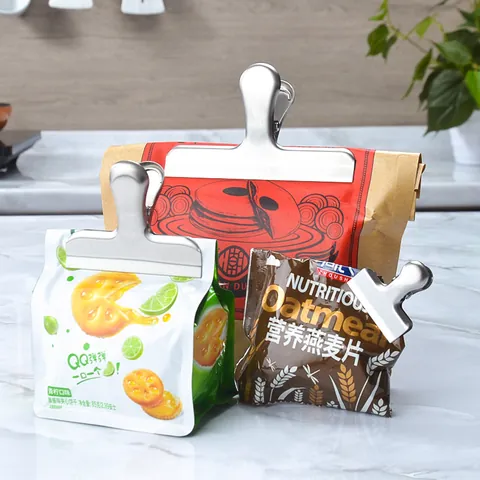 Stainless Steel Food Sealing Clips Brushed Metal Chip Bag Clips With Strong Spring For Kitchen Storage And Freshness