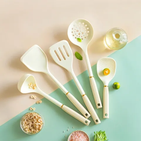 Modern Minimalist Silicone Kitchen Utensils Set Heat Resistant Non-stick Spatula Soup Spoon Rice Scoop With Hanging Hole