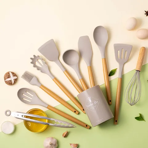 Silicone Kitchen Utensil Set With PP Handle Heat Resistant Non-Stick Cooking Tools Set Spatula Spoon Set Modern Home Accessories