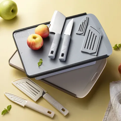 Foldable Cutting Board Basket Set With Knives Portable Draining Sink Basin For Outdoor Camping Kitchen Picnic Tools