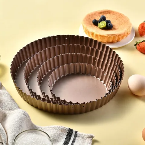 Gold Fluted Carbon Steel Non-Stick Cake Mold Baking Pan Round Quiche Pizza Tart Pan For Home Oven Bakeware Accessory