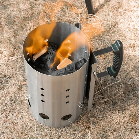 Stainless Steel Charcoal Chimney Starter Outdoor BBQ Grill Fire Starter Bucket With Heat Insulated Handle Rapid Ignition Camping Tools