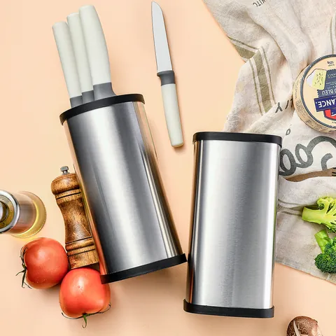 Portacoltelli Universale in Acciaio Inossidabile per Piano Cucina Tondo Quadrato Organizzatore di Coltelli in Metallo Spazzolato per Casa Ristorante