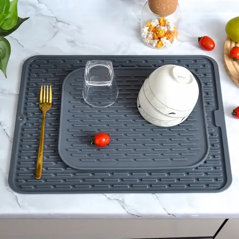 Silicone Dish Drying Mat Thickened Non-Slip Heat Resistant Rectangular Drainage Pad For Kitchen Countertop Dish Bowls Bar Drying Mat