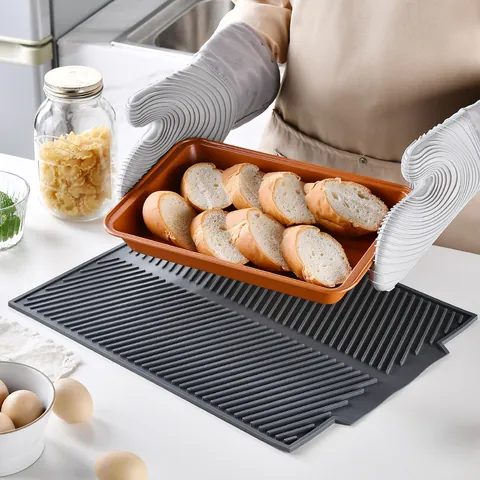 PVC Dish Drying Mat For Kitchen Countertop Non Slip Heat Resistant Drainage Pad Modern Minimalist Table Protector Grey
