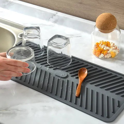 Thickened Silicone Bar Service Mat Non-slip Rectangular Drying Mat Heat Resistant Countertop Protection Pad For Kitchen Home