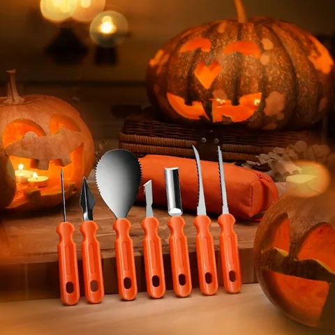 Halloween Pumpkin Carving Kit Professional Stainless Steel DIY Carving Tools With Orange Handle And Portable Storage Bag