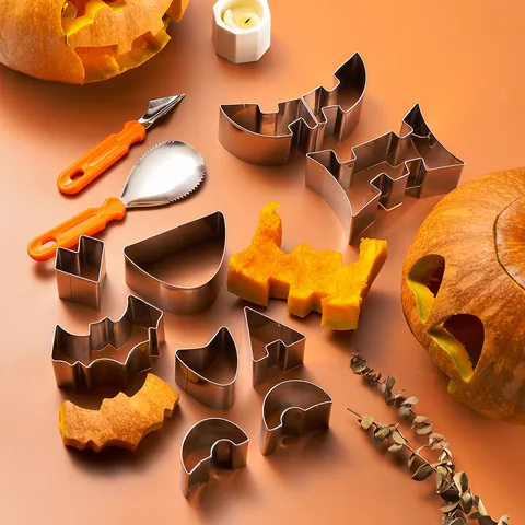 12 Pcs Halloween Pumpkin Carving Tools Set Stainless Steel Cookie Cutters DIY Pumpkin Lantern Carving Kit Baking Accessories