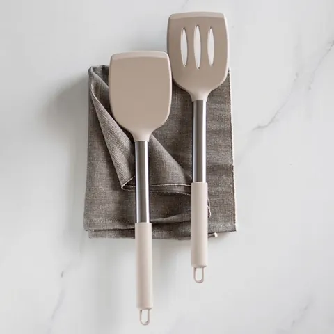 Silicone Spatula Slotted Turner Stainless Steel Hollow Handle Heat Resistant Non-Stick Kitchen Utensils Cooking Tools