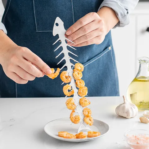 Creative Fish Bone Stainless Steel BBQ Skewer Multi-functional Bottle Opener All-in-One Outdoor Grilling Fork Tool