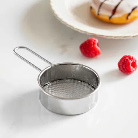 Mini Edelstahl Handsieb Mehlsieb Feinmaschiger Puderzuckerstreuer Kakaopulver Sieb Backwerkzeug Küchenhelfer