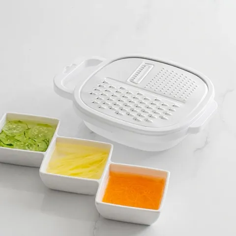Multi-functional Stainless Steel Vegetable Slicer Shredder Grater With Container Box Portable White Manual Food Slicer Kitchen Tool