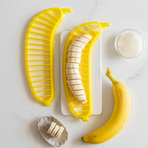 Creative Yellow Polypropylene Banana Slicer Cutter Uniform Fruit Salad Slicing Tool Portable Kitchen Fruit Divider Tool