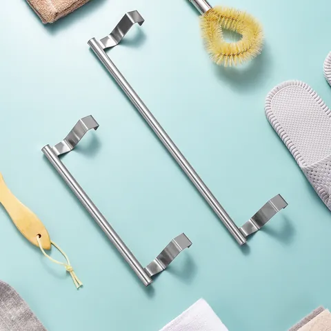 Stainless Steel Over Cabinet Door Towel Rack Single Bar Brushed Finish Kitchen Bathroom Storage Organizer Hanging Rail Bar