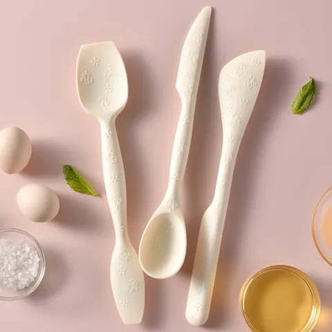 Double-Headed Silicone Spatula Set with Embossed Floral Pattern Heat Resistant Food Grade Jam Scraper Baking Tool Spreader