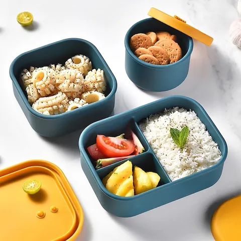 Portable Silicone Lunch Box With Cute Panda Relief Soft Food Grade Bento Box Microwave Safe Fresh Preservation Container Picnic Storage Bowl