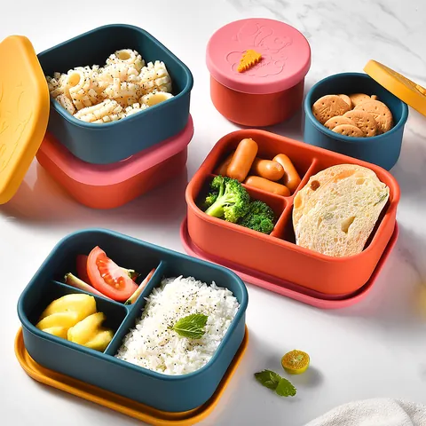 Food Grade Silicone Lunch Box Leak-Proof Portable Bento Box With Cartoon Panda Relief Lid Microwave Safe Food Container For School Office Adults