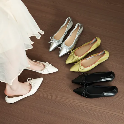 Ballerine a Punta Stile Francese da Donna Elegante Fiocco Morbida Pelle PU Scarpe Basse Comode Décolleté da Lavoro