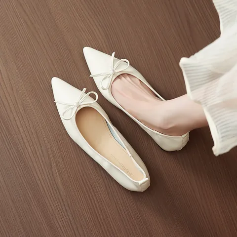 Ballerine a Punta Stile Francese da Donna Elegante Fiocco Morbida Pelle PU Scarpe Basse Comode Décolleté da Lavoro