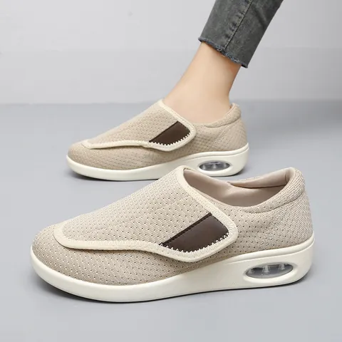 Chaussures de Marche Unisexe Légères Respirantes en Maille Avec Coussin d'Air Seniors Coupe Large Casual Velcro Sneakers pour Hommes Femmes