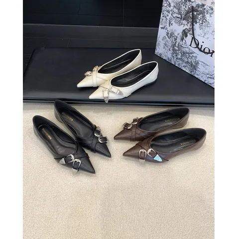 Zapatos Planos Elegantes de Punta Estrecha para Mujer Estilo Francés Hebilla de Cinturón Mocasines de Viaje al Trabajo