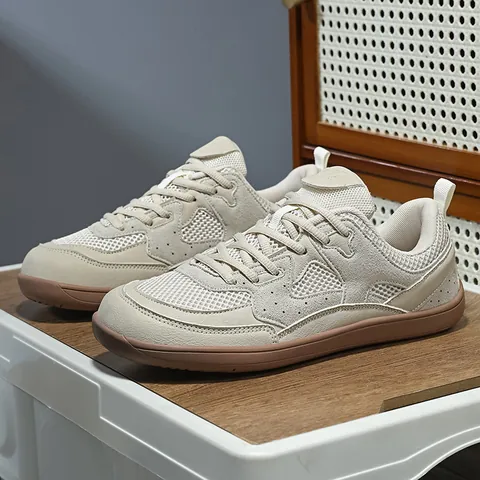 Men's Wide Toe Box Breathable Mesh Casual Sneakers Retro Color Block Rubber Sole Board Shoes Comfortable Outdoor Walking Footwear