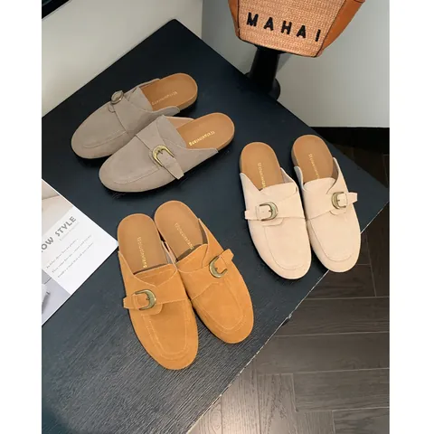 Women Platform Mule Slippers Split Cowhide Leather Buckle Strap Slip On Casual Clogs Birkenstock Style Retro Shoes