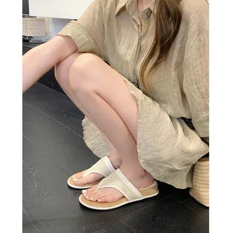 Women's Vintage Wedge Flip Flops Summer Outdoor Beach Sandals Woven Thong Slippers Comfortable Platform Beach Shoes