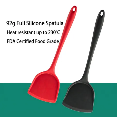 Heat Resistant Silicone Spatula Non-Stick Kitchen Cooking Utensils One-Piece Soup Ladle Turner For Home Restaurant Red Black
