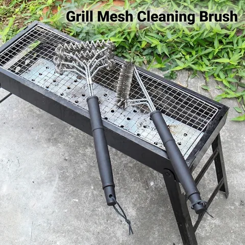 Stainless Steel BBQ Cleaning Brush With Long Handle Outdoor Grill Grate Wire Bristle Scraper For Kitchen Camping Tools
