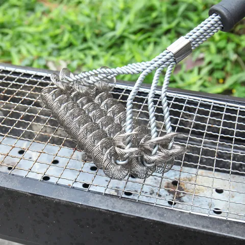 Stainless Steel BBQ Cleaning Brush With Long Handle Outdoor Grill Grate Wire Bristle Scraper For Kitchen Camping Tools