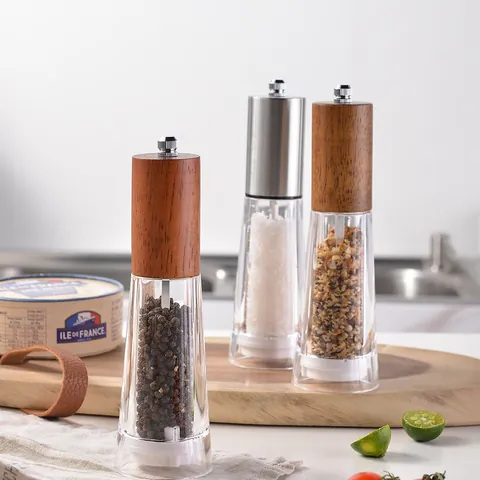 Manuelle Pfeffermühle Acryl Transparent Gewürzmühle Mit Edelstahl Massivholz Deckel Verstellbare Küchen Mahlflasche